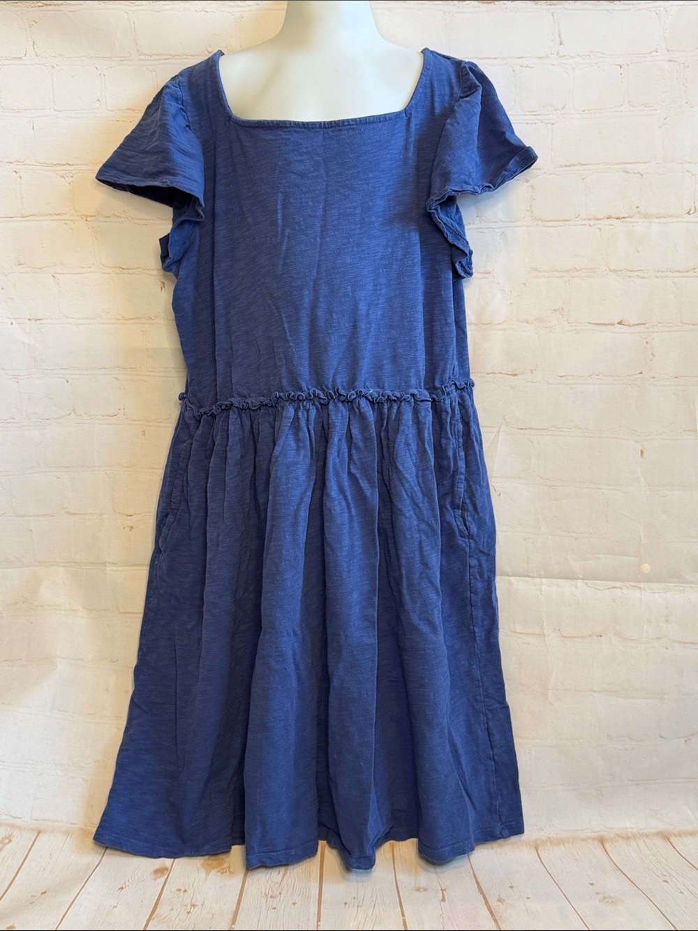 Cat & Jack Lapis Dark Blue Square Neck Empire Waist Dress Girls XL 14-16